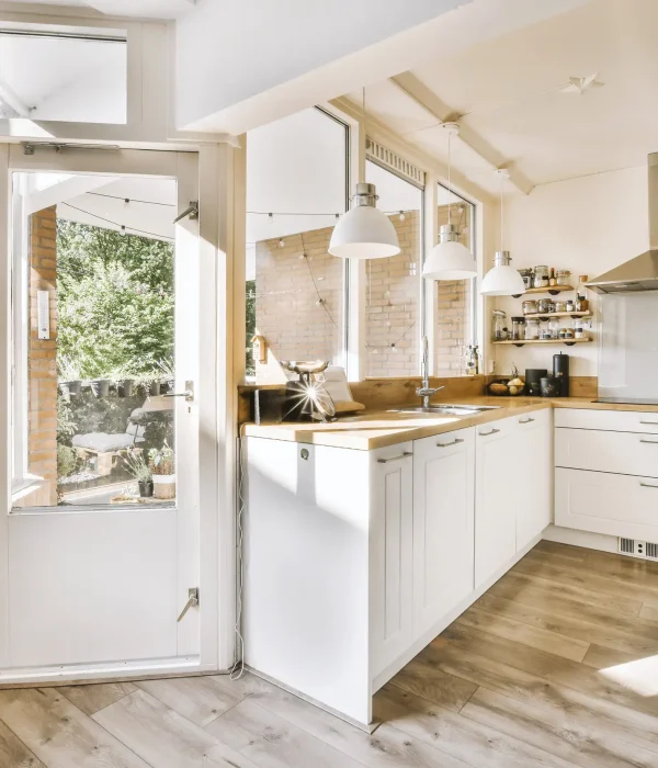 A newly remodeled kitchen in an tiny apartment.